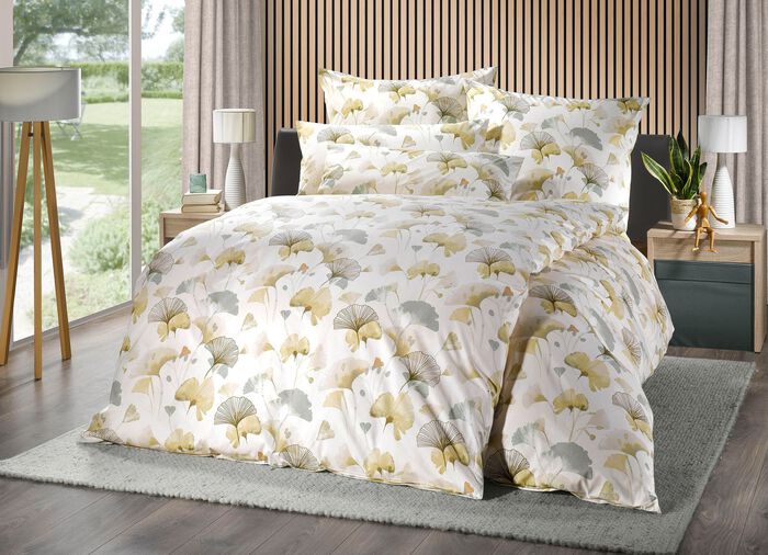 Bettw&auml;sche-Garnitur mit Ginkgo-Bl&auml;tter-Motiv BEIGE