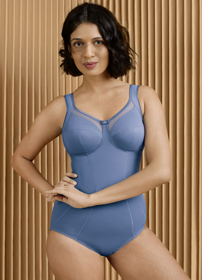 Anita Hosenkorselett mit transparenten T&uuml;lleins&auml;tzen JEANSBLAU