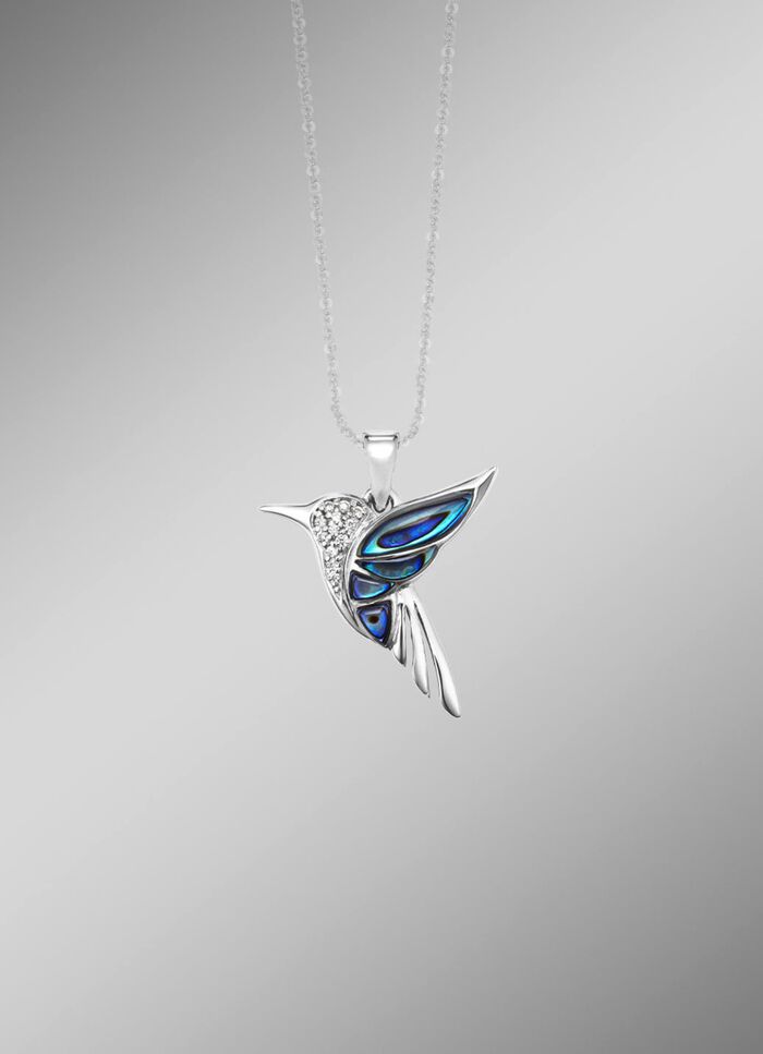 Zauberhafter Kolibri-Anh&auml;nger mit Zirkonia und Abalone-Perlmutt 