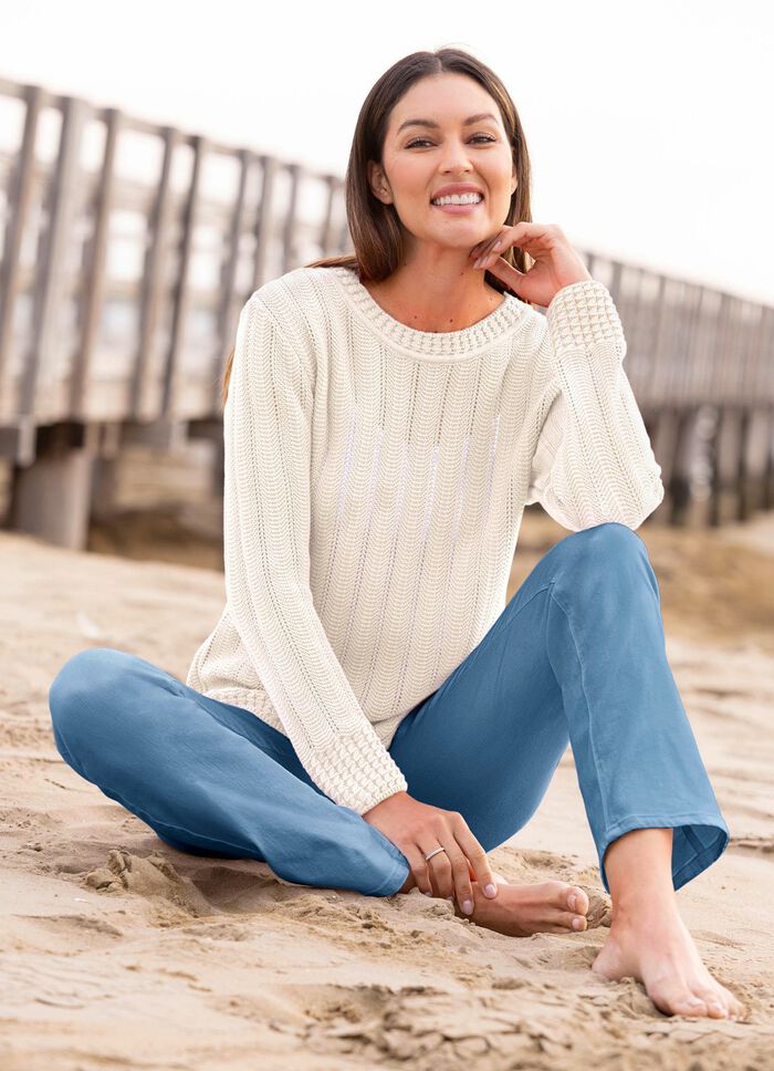 Pullover mit Ajourstreifen WOLLWEISS