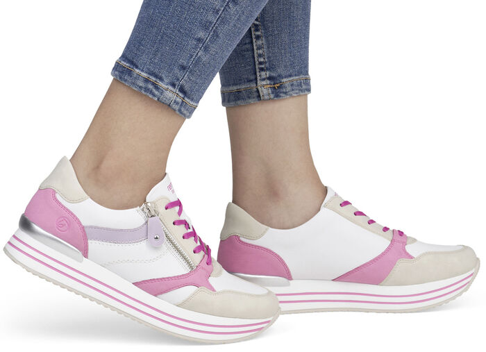 Remonte Schn&uuml;r-Sneaker aus Nappaleder CREME-BUNT