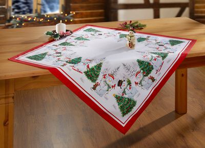 Tischdecke mit Schneemann-Druckmotiven 