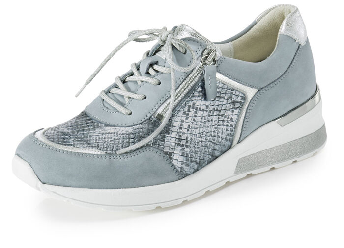 Waldläufer, bequeme Damen-Schnürschuhe, Weite H, mit herausnehmbarem Fußbett BLEU-MATTSILBER