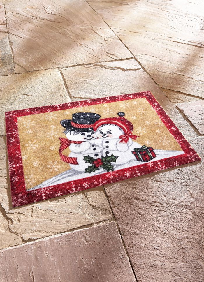 Fu&szlig;matte mit Schneemann-Motiv ROT-BEIGE