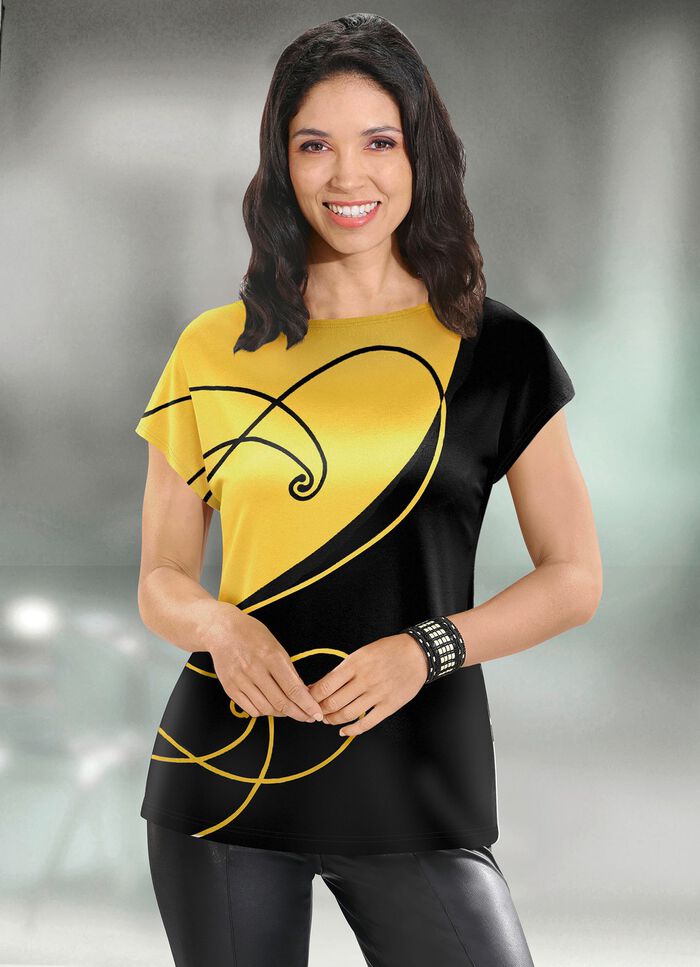 Shirt mit edlem Druck SCHWARZ-GELB
