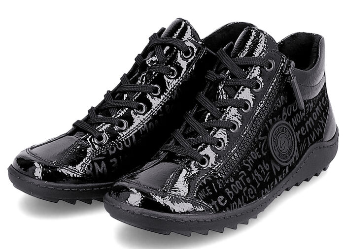 Remonte Schnür-Bootie aus Crashlack SCHWARZ