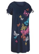 Kleid mit platziertem Druckdessin und raffbaren &Auml;rmeln 