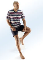 Zweierpack Shortys mit V-Ausschnitt, Brusttasche, garngefärbtem Ringeldessin