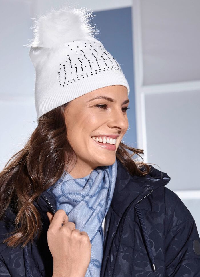Stilvolle Damen-M&uuml;tze mit Glitzersteinchen NATURWEISS