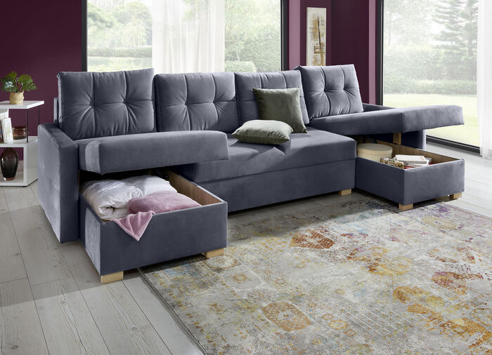 Gem&uuml;tliche Wohnlandschaft mit Bettfunktion ANTHRAZIT