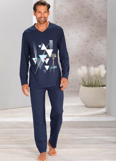 Schlafanzug mit V-Ausschnitt und offenen Abschl&uuml;ssen 