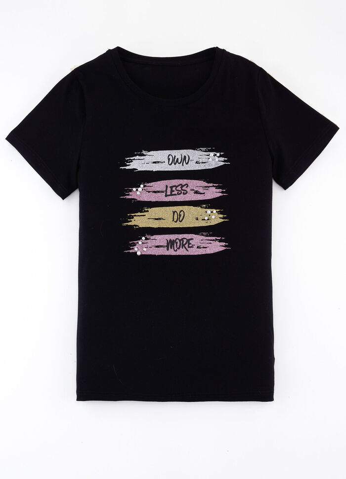 Shirt mit effektvollem Glimmer-Druck in 2 Farben SCHWARZ