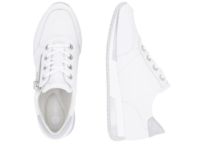 Remonte Schn&uuml;r-Sneaker mit silberfarben schimmerndem Kontrast-Besatz WEISS