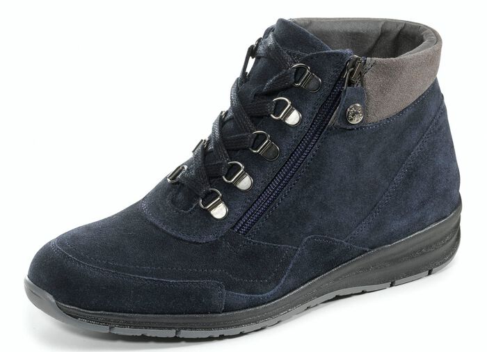 Schn&uuml;r-Bootie mit praktischem Seitenei&szlig;verschluss BLAU-GRAU