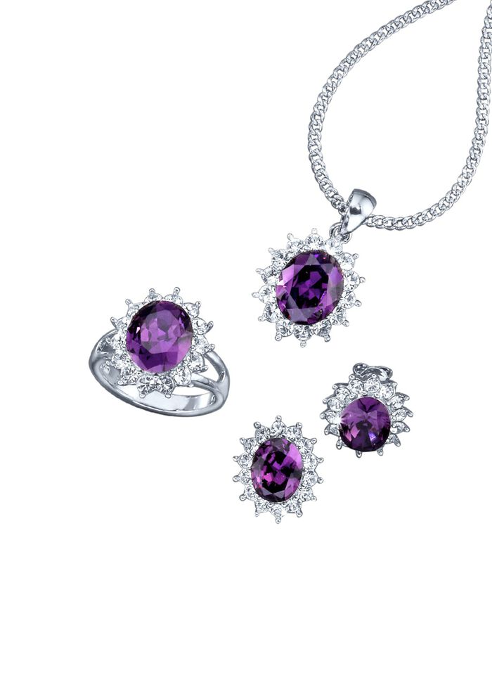 Schmuck-Set, 4-teilig mit Wei&szlig;goldauflage AMETHYSTLILA