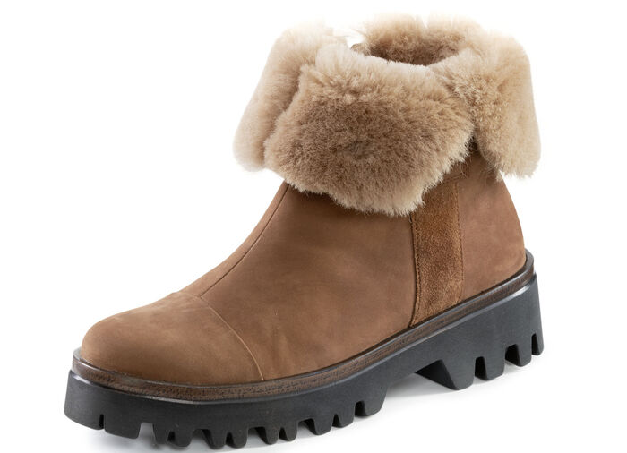 Waldläufer Stiefelette mit kuscheligem Kragen aus Lammfell BRAUN