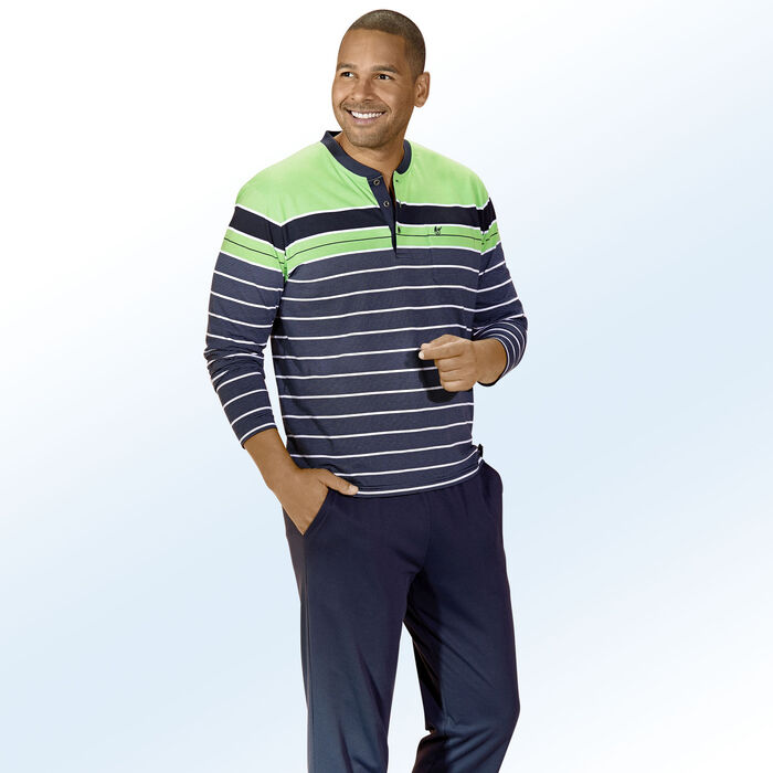 Hajo Klima Komfort Schlafanzug mit Knopfleiste, garngefärbtem Ringeldessin 