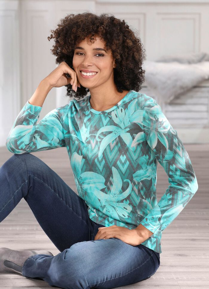 Pullover in weich fließender Qualität TÜRKIS-MULTICOLOR