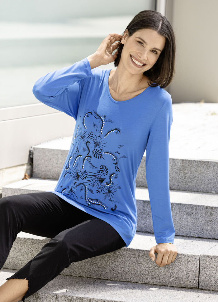 Shirt mit dekorativem Kontrast-Druck in 2 Farben HIMMELBLAU