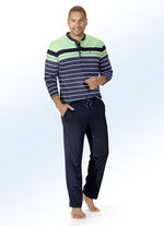 Hajo Klima Komfort Schlafanzug mit Knopfleiste, garngefärbtem Ringeldessin 