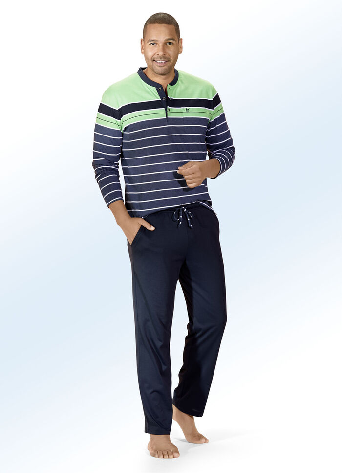 Hajo Klima Komfort Schlafanzug mit Knopfleiste, garngefärbtem Ringeldessin 