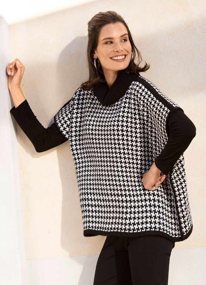 Poncho-Pulli mit weichem Griff SCHWARZ-WEISS