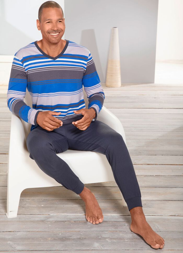 Schlafanzug mit V-Ausschnitt und B&uuml;ndchenabschl&uuml;ssen 