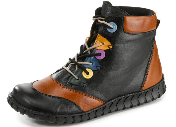 Gemini Schn&uuml;r-Bootie mit pfiffigen Bes&auml;tzen SCHWARZ-BUNT