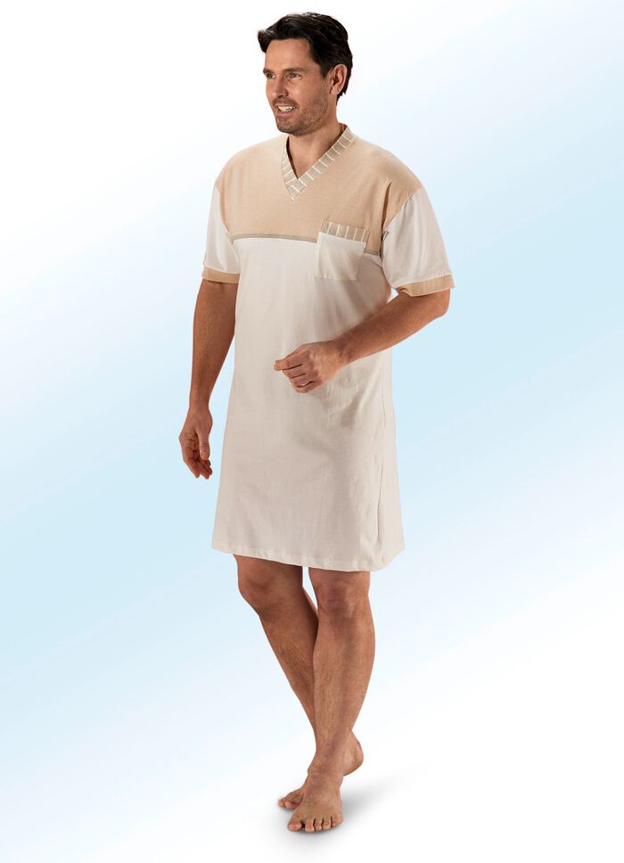 G&ouml;tting Nachthemd mit V-Ausschnitt, Brusttasche, Naturfaser 