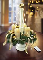 Adventskranz mit LED-Echtwachskerzen und Holzst&auml;nder CREME