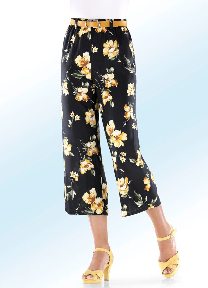 Culotte mit sch&ouml;ner Floral-Dessinierung SCHWARZ-GELB