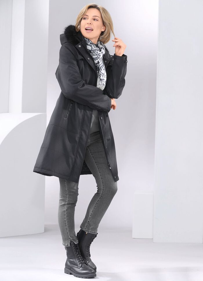 Kurzmantel mit festem Kunstpelz-Besatz 