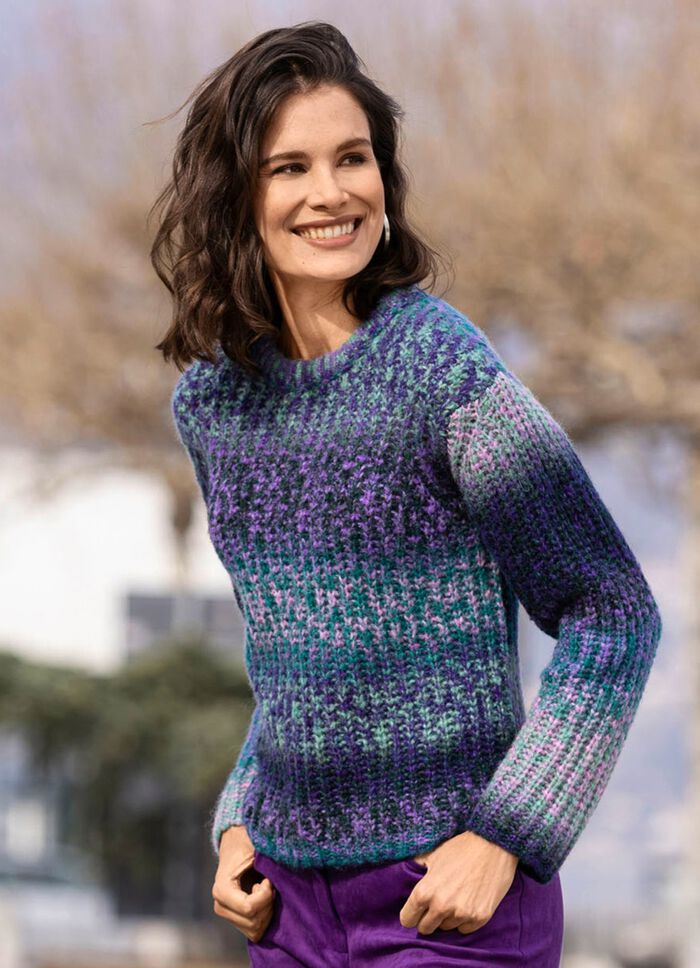 Pullover mit Alpaka und tollem Farbverlauf LILA-GR&Uuml;N-MULTICOLOR