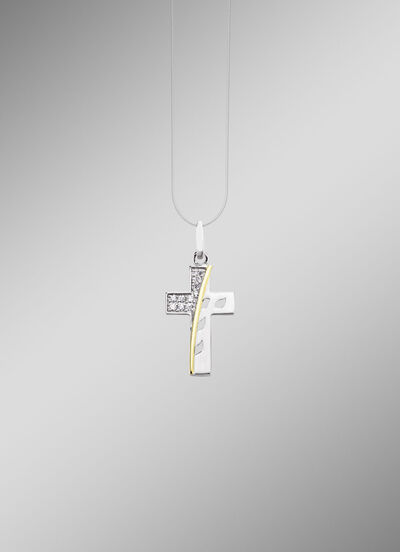 Beliebter Kreuz-Anh&auml;nger mit synth. Zirkonia 