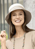 Seeberger Hut mit Krempe und Zierband aus Papierstroh BEIGE-TAUPE