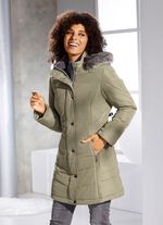 Longjacke mit abnehmbarem Kunstpelz-Besatz HELLGRÜN