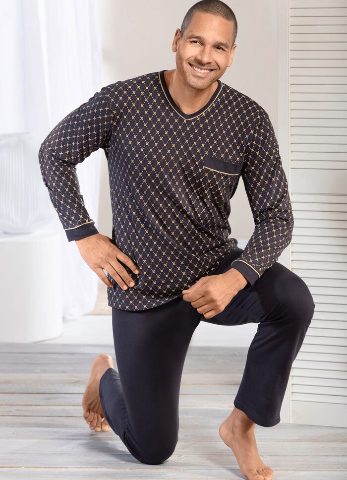 Schlafanzug mit V-Ausschnitt und offenen Abschl&uuml;ssen 