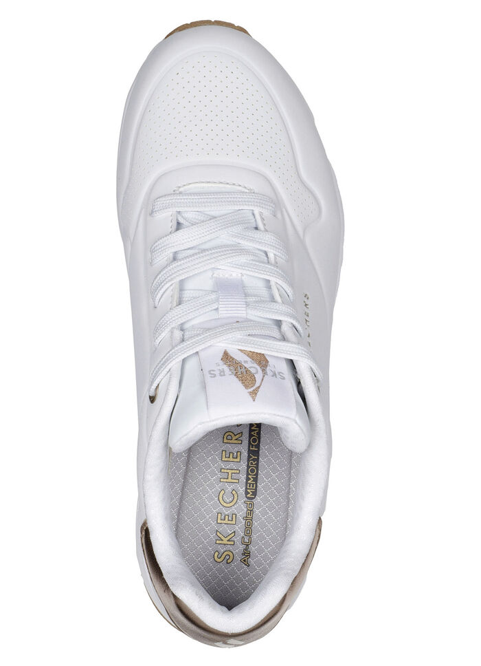 SKECHERS, bequeme Damen-Sneaker, mit sichtbarem Luftpolster WEISS-GOLD