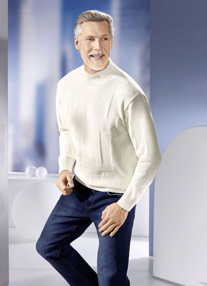 Pullover mit Strukturdessin in 3 Farben WOLLWEISS