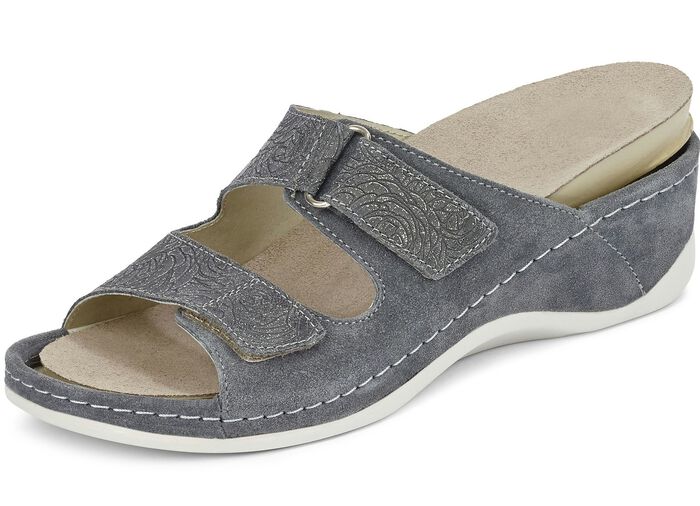 Mubb, bequeme Damen-Pantoletten, Weite H, mit herausnehmbarem Fu&szlig;bett ANTHRAZIT