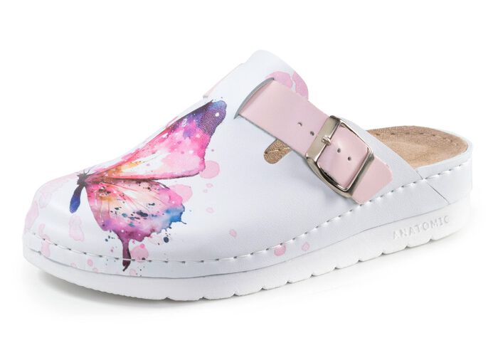 ELENA EDEN, klassische Damen-Clogs, Weite, G, mit verstellbarer Schlie&szlig;e WEISS-BUNT