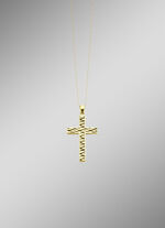 Beidseitig tragbarer Kreuz-Anhänger mit synth. Zirkonia 