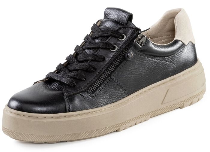 ELENA EDEN Schn&uuml;rschuh  mit Velour-Besatz SCHWARZ-BEIGE