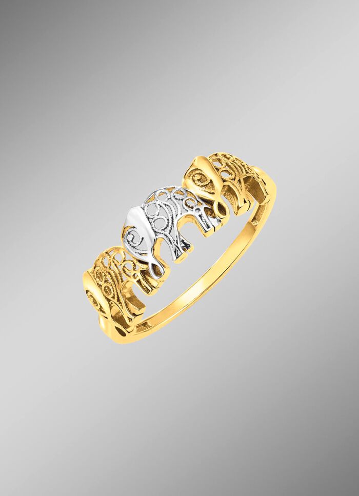 Durchbrochener Damenring mit Elefanten-Design in Bicolor 