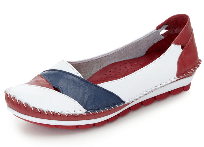 Gemini, klassische Damen-Slipper, Weite G, mit herausnehmbarem Fußbett WEISS-ROT-MARINE