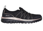 SKECHERS,  trendige Damen-Slipper, aus gestricktem Mesh-Material SCHWARZ-ROSÉGOLD
