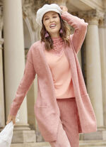 Long-Strickjacke mit eingesetzten Taschen ROSÉ MELIERT