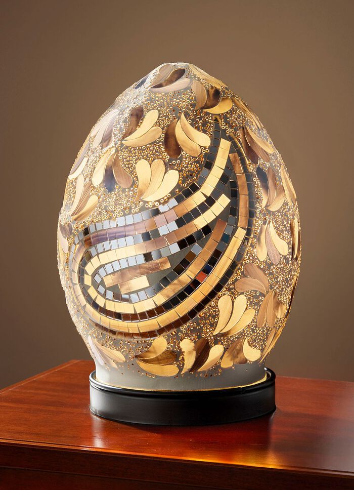 Tischleuchte mit Mosaik aus Glasst&uuml;cken WEISS-BLAU