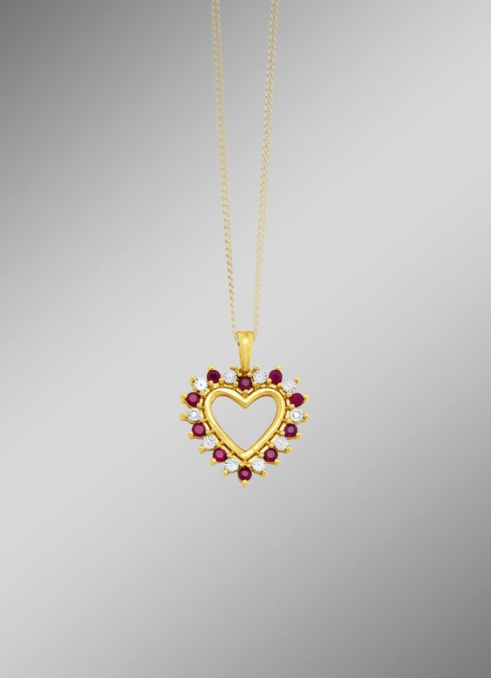 Romantischer Herz-Anh&auml;nger mit Rubin und Diamanten 