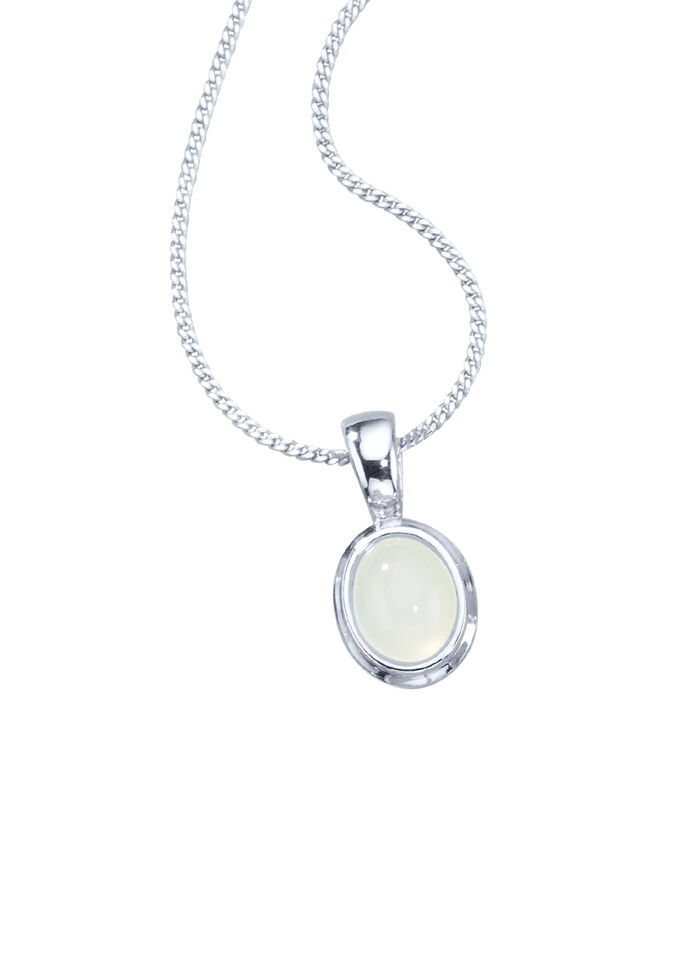 Anhänger mit Panzerkette und echtem, weißen Mondstein 